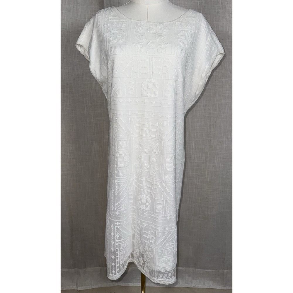 Ralph Lauren Women's White Embroidered Lace Sleeveless Shift Dress Sz M Medium